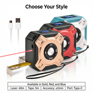 Cinta Métrica Láser 2 en 1 Recargable por USB-C, Medidor de Distancia Infrarrojo de Mano de 40m, <span class=keywords><strong>Regla</strong></span> Digital Retráctil de 5m, Material ABS IP54 - Product Image 1