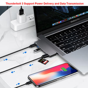 6 en 1 Double USB Type C vers <span class=keywords><strong>3</strong></span> USB <span class=keywords><strong>3</strong></span>.0 Lecteur de carte SD TF <span class=keywords><strong>Thunderbolt</strong></span> <span class=keywords><strong>3</strong></span> <span class=keywords><strong>Hub</strong></span> Compatible <span class=keywords><strong>Macbook</strong></span> <span class=keywords><strong>Pro</strong></span> - Product Image 2