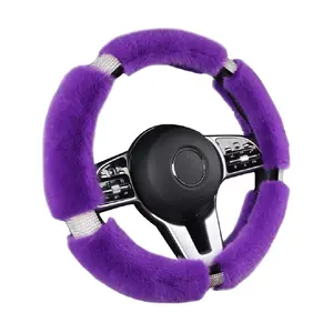 Crystal Diamond Steering Wheel Cover Soft Velvet Feel Warm Winter Luxury Steering Wheel Protection