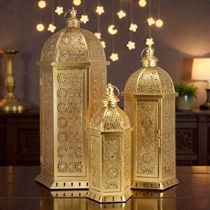 Ensemble de trois lanternes métalliques de <span class=keywords><strong>grande</strong></span> taille, décoration de mariage marocaine, ensemble de lanternes suspendues au sol, lanternes du Ramadan pour la décoration des fêtes - Product Image 1