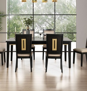 7pc Modern <b>Dining</b> Set with Espresso <b>Dining</b> <b>Table</b> and Glass Insert <b>Top</b> 6 Chairs-Wooden Hotel Apartment <b>Dining</b> Room Furniture - Product Image 2