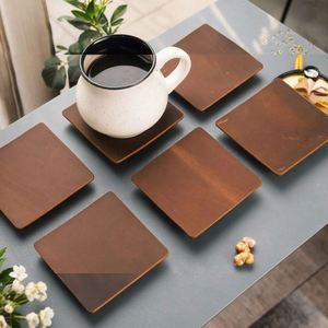 Genuine Leather 10cm <b>Square</b> Round Coasters Cowhide Modern Portable for Home Office Kitchen <b>Bar</b> <b>Table</b> Use - Product Image 1