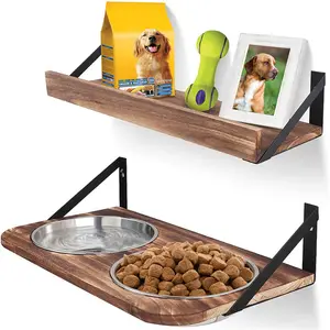 Taille adaptée aux besoins du client Mural Élevé Pour Animaux De Compagnie Mangeoire En Bois Rustique Soulevé Pet Bowlswith 2 En Acier Inoxydable Chien ou Chat Plats