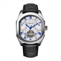 Montre automatique classique pour homme, mouvement squelette, bracelet en cuir tendance, montres mécaniques, pièces de montre-bracelet