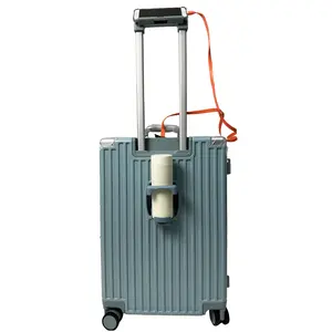 Tas koper bisnis pria, koper berpergian multi-fungsi bingkai aluminium PC dengan Usb tipe-c dan pemegang cangkir pintar