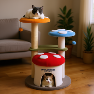 Torre para Gatos Njalar39erk de 35 Pulgadas de Alto, Postes Rascadores de Sisal, Plataformas Acolchadas, Diseño de Dibujos Animados, Condominio Interior para Gatos - Product Image 2