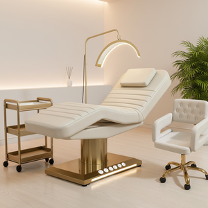 Lettino Elettrico Professionale per Estetica di Lusso in Acciaio Inox Dorato con 3 Motori, Lettino Curvo per Salone Spa Extension Ciglia, Tavolo da Massaggio e Lettino di Bellezza per Viso - Product Image 1