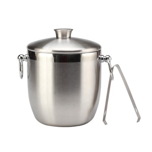 3 Liter Insulated Double Wall Stainless Steel Ice <b>Bucket</b> <b>with</b> <b>Lid</b>, Scoop, Tongs and Strainer - Product Image 2