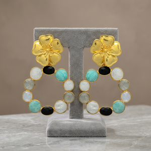 Pendientes Colgantes de Latón Hechos a Mano con Ónix, Bañados en Plata, Unisex, Estilo Boho - Product Image 3