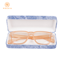 Étui à lunettes rigide rectangulaire texturé en denim, anti-rayures, logo personnalisé, multicolore, vente en gros