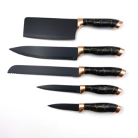 Ensemble de couteaux de cuisine 5 pièces en acier inoxydable professionnel lame enduite antiadhésive noire avec poignée à motif couteaux de chef