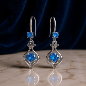 Pendientes de cristal azul marino Nobkore con engaste de plata 925, joyería clásica para uso diario para mujer - Product Image 2