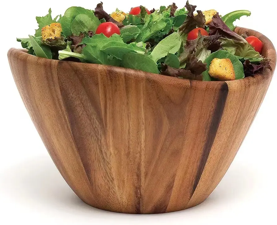 Tigela de madeira ecológica para salada de frutas utensílios de cozinha criativos para decoração de casa, mesa de jantar ou tigelas decorativas de madeira para macarrão