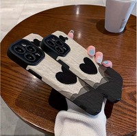 Coque de téléphone portable en cuir artificiel TPU avec impression de cœur noir pour iPhone X Xr 11 12 13 14 15 16 17 18 Pro Max