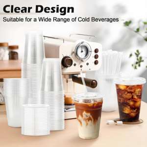 8oz 10 12 16 24 32 oz cetak kustom Logo PP Pet Sealing Film makanan penutup kopi sekali pakai gelas plastik bening dengan tutup - Product Image 4