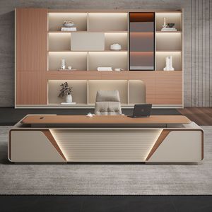 Set kursi meja kantor eksekutif Modern desain manajer presiden Panel kayu kelas atas - Product Image 4