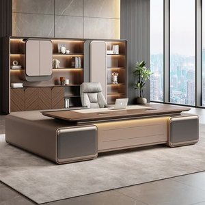 Table de direction moderne haut de gamme en cuir et noyer nord-américain, avec double armoire décorative, pour <span class=keywords><strong>bureau</strong></span> commercial - Product Image 2