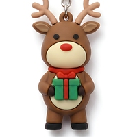 Porte-clés en caoutchouc renne de Noël, pendentif 3D en PVC souple pour cadeau et sac