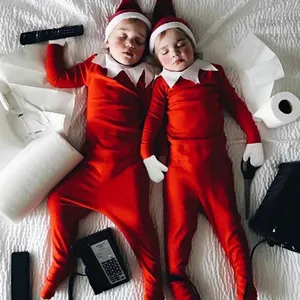 赤い幼児ボディスーツベロアベビーロンパースキッズ子供クリスマス服