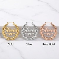 Boucles d'oreilles créoles en acier inoxydable plaqué or 18 carats personnalisées avec nom, bijoux cadeau pour femmes