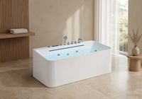 Bain à remous rectangulaire moderne portable en acrylique blanc, autoportant, avec fonction massage, douche combinée intégrée, garantie 5 ans