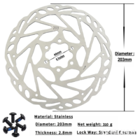 Disque de frein à rotor en acier inoxydable de 203 mm, épaisseur 2,8 mm, 6 trous, pour vélo électrique, moto, Light Bee, Dirt Bike, Trial Bike