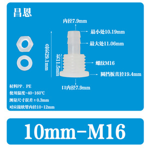 ข้อต่อพลาสติก M16 แบบครึ่งทะลุพร้อมน็อตและแหวนรองสำหรับติดตั้งแผง - Product Image 2