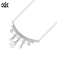 Collier pendentif en dentelle avec franges en perles d'Edison de qualité AAAAA plaqué rhodium en argent sterling 925 fin CDE YN1090