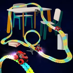 Race Car Track Toy for Kids 144pcs Flexible Tracks of Glow 1 LED Light-Up Race Car No Gravity Train Track Set