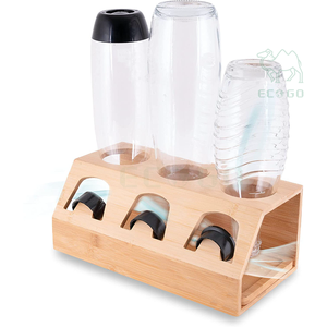 Porte-bouteille en bois de bambou pour 3 bouteilles Porte-goutte Soda Stream avec porte-bouteille Porte-bouteille facile 100% sans plastique - Product Image 1