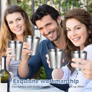 Stackable <span class=keywords><strong>300ml</strong></span> đôi tường búa thiết kế kim loại uống ly cách điện bằng thép không gỉ cắm trại ly cho bia nước trái cây - Product Image 6