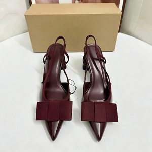 Women Pointed Toe Bow Slingback Heels Elegant Patent Leather <b>Block</b> Heel Sandals Pumps Chic Evening Party Shoes Dressy - Product Image 1