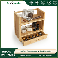 Étagère à épices en bambou sur 2 niveaux, porte-capsules de café, étagère de rangement en bois naturel pour comptoir de cuisine avec tiroir