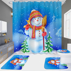 Ensemble <span class=keywords><strong>de</strong></span> quatre rideaux <span class=keywords><strong>de</strong></span> <span class=keywords><strong>douche</strong></span> à motif bonhomme <span class=keywords><strong>de</strong></span> neige <span class=keywords><strong>de</strong></span> Noël, impression numérique HD, imperméable, résistant à la moisissure, sans perçage - Product Image 2