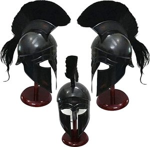 Casco Corintio Griego Medieval, Réplica de Armadura Medieval Antigua, Casco con Pluma Negra - Product Image 1