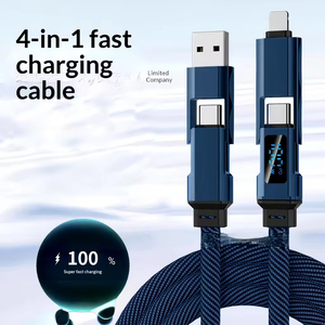 สายชาร์จเร็ว 65W แบบดิจิตอลดิสเพลย์ 4-in-1 TPE/PVC/ไนลอน รองรับการชาร์จแบบ Dual PD สำหรับโทรศัพท์มือถือ แล็ปท็อป USB-A/Type-C - Product Image 2
