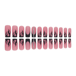 24 pièces à motif français carré <span class=keywords><strong>flamme</strong></span> 3D couverture complète ABS Nail Art Salon utilisation faux ongles 3D strass finition givrée Ballet Design - Product Image 4