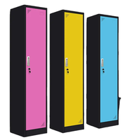 Casier de gym en métal à porte simple étroite avec serrure à clé H1850mm, structure KD, armoire de rangement en acier pour petits espaces, idéal pour l'école et l'atelier