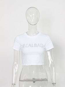 Strass femmes <span class=keywords><strong>t</strong></span>-shirts filles hauts courts mode <span class=keywords><strong>Sexy</strong></span> <span class=keywords><strong>t</strong></span>-<span class=keywords><strong>shirt</strong></span> lettre imprimé <span class=keywords><strong>t</strong></span>-<span class=keywords><strong>shirt</strong></span> dames hauts transparents pour les filles - Product Image 4