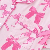 Set Piyama Cardigan Wanita Musim Panas Terlaris E-commerce Lintas Batas, Motif Pita, Kerah Lipat, Lengan Pendek, Celana Pendek