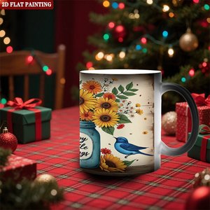 Matte Frosted <b>Ceramic</b> Mug 11oz Heat Activated Home <b>Cup</b> With Floral Bird Design - Product Image 2