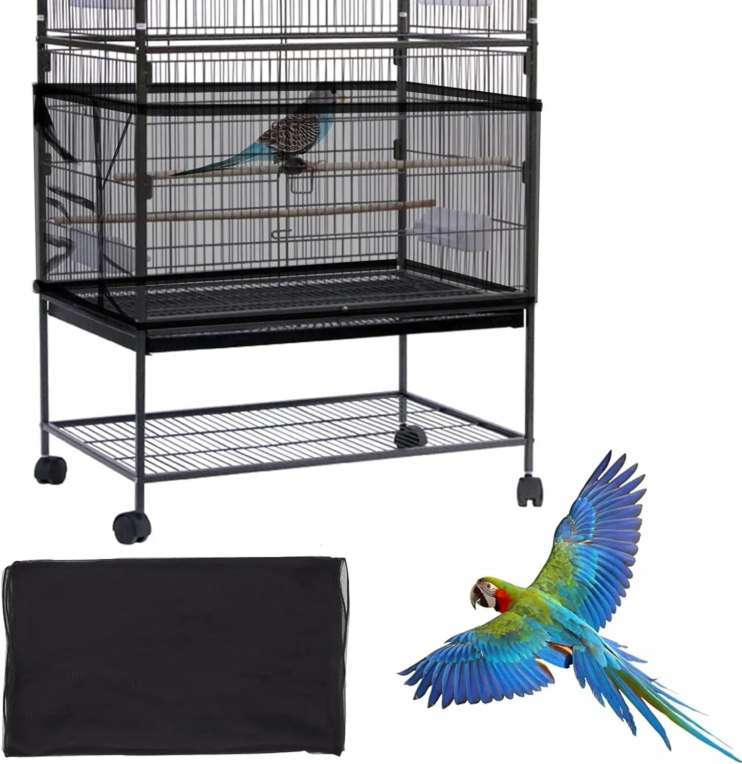 Lớn chim lồng Bìa chim lồng hạt giống Catcher có thể điều chỉnh mềm thoáng mát nylon lưới Net birdcage Bìa váy hạt giống Bảo vệ