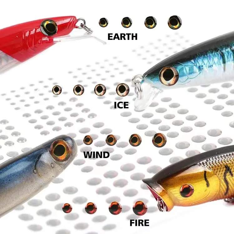 3D ojo de pez hielo viento tierra fuego colores Material de pesca con mosca señuelo de pesca accesorios 336 unids/bolsa