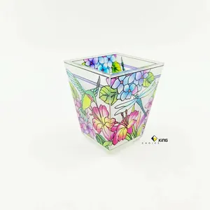 3Dフラワーガラス花瓶正方形キャンドルホルダーホームエレガントな装飾ギフト