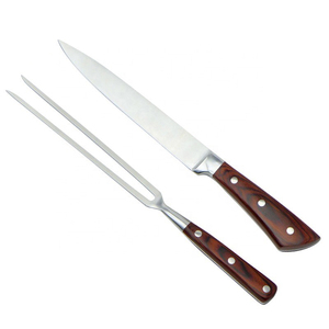High Quality Customized Damascus Steel 2pcs Set Chef Kitchen <b>Knife</b> Fork BBQ <b>Knife</b> Set With Leather Sheath - Product Image 2