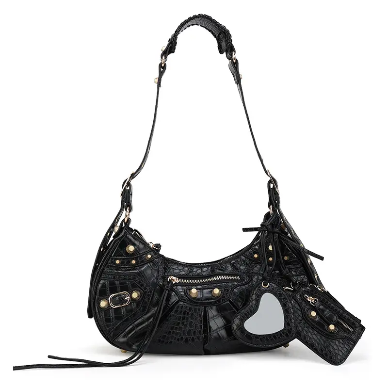 Ladies Purse Satchel Shoulder Bags Tote Fashion PU Leather Rock Rivets Bag Hobo Handbags For Women