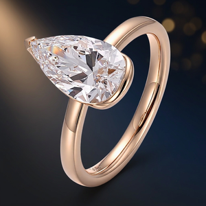 Bague de fiançailles solitaire Evanex de style luxueux avec diamant de laboratoire HPHT CVD taille poire certifié, halo caché, en or massif 14 carats, tendance - Product Image 4