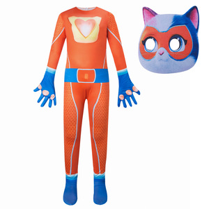 Disfraz de Gatitos para Niños, Mono con Patrón de Cuadros Rosa, Morado, Azul y Naranja, Unisex, para Halloween, Cosplay y Actuaciones - Product Image 3