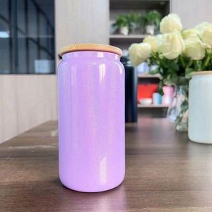 Vaso de aluminio de 16oz para sublimación, tipo lata de cerveza, de pared simple, con tapas y pajitas, Novedad - Product Image 4