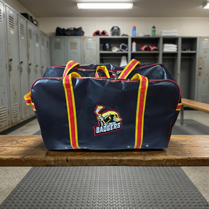 Bolsa Deportiva de PVC Negra con Correas Rojas y Amarillas, Bolsa Grande para Transportar Equipo Deportivo - Product Image 1